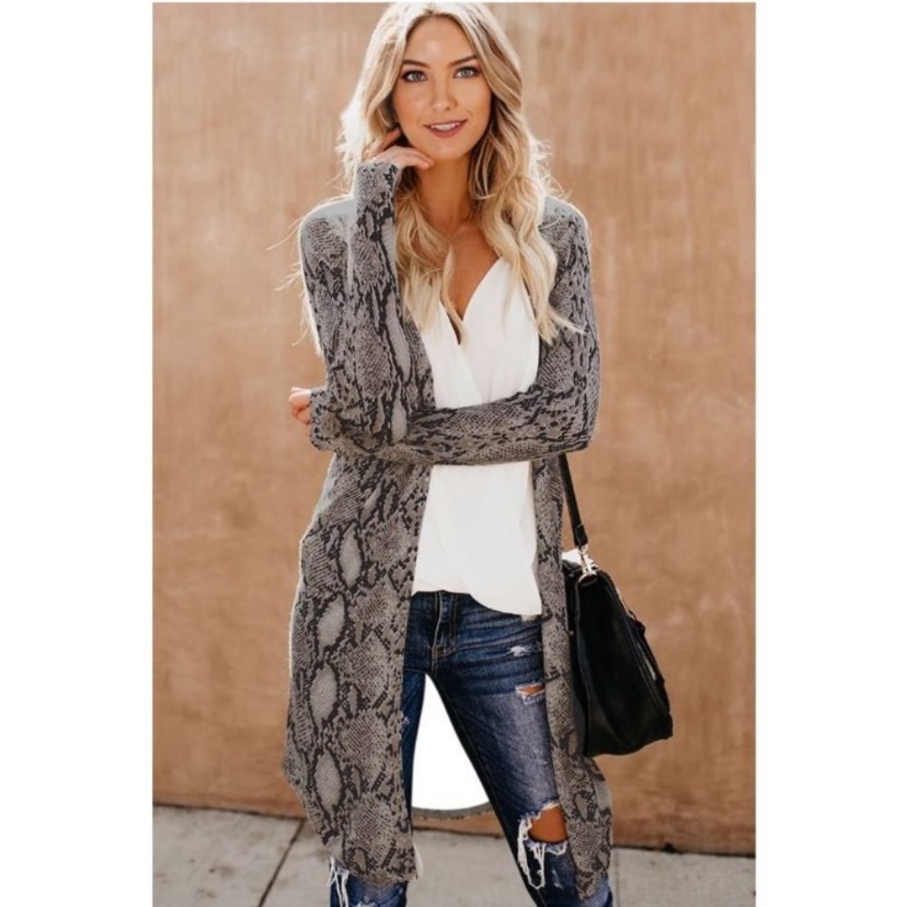 Snakeskin Print Cardigan Duster Sweater (S) - Picture 2 of 10